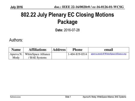 July Plenary EC Closing Motions Package