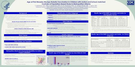 Age at First Measles-Mumps-Rubella Vaccination in Children with Autism and School-matched Controls: A Population-Based Study in Metropolitan Atlanta F.