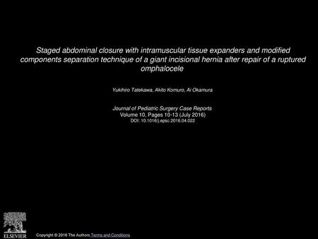 Staged abdominal closure with intramuscular tissue expanders and modified components separation technique of a giant incisional hernia after repair of.