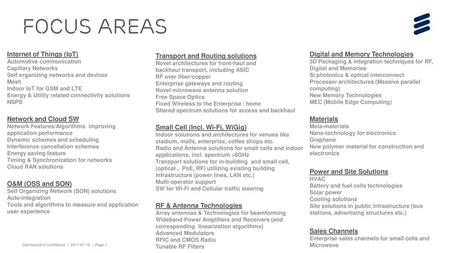 Focus areas Internet of Things (IoT) Network and Cloud SW