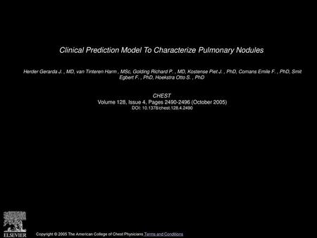 Clinical Prediction Model To Characterize Pulmonary Nodules