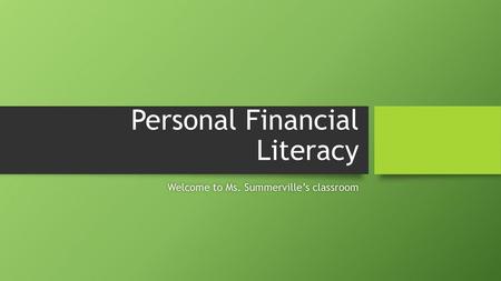 Personal Financial Literacy