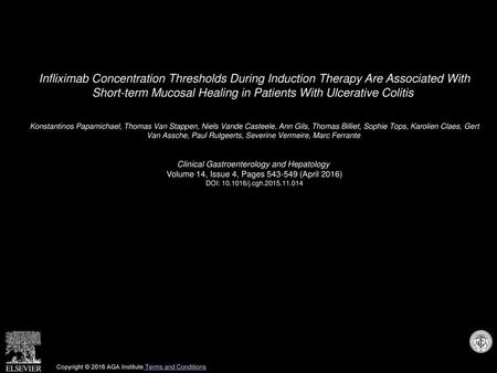 Infliximab Concentration Thresholds During Induction Therapy Are Associated With Short-term Mucosal Healing in Patients With Ulcerative Colitis  Konstantinos.