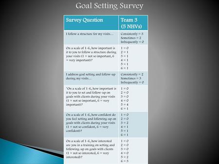 Goal Setting Survey Survey Question Team 3 (5 NHVs)