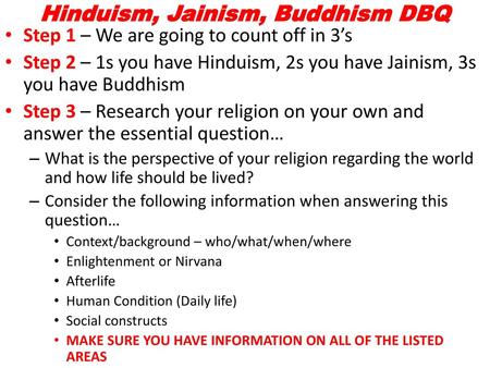 Hinduism, Jainism, Buddhism DBQ