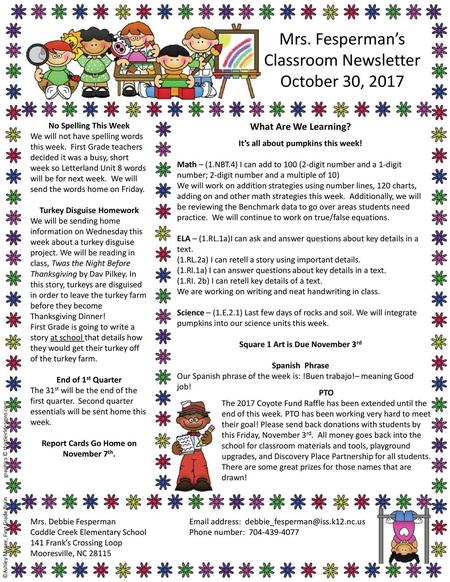 Mrs. Fesperman’s Classroom Newsletter October 30, 2017