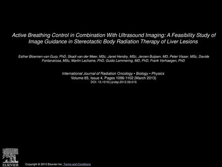 Active Breathing Control in Combination With Ultrasound Imaging: A Feasibility Study of Image Guidance in Stereotactic Body Radiation Therapy of Liver.