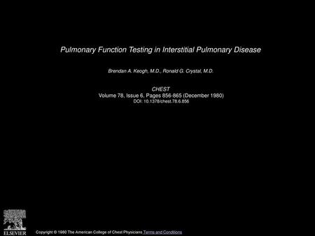 Pulmonary Function Testing in Interstitial Pulmonary Disease