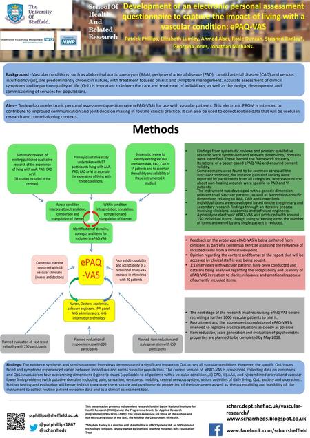 Development of an electronic personal assessment questionnaire to capture the impact of living with a vascular condition: ePAQ-VAS Patrick Phillips, Elizabeth.