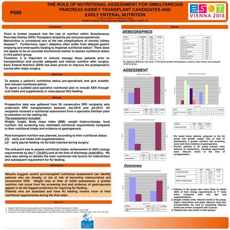 P689 THE ROLE OF NUTRITIONAL ASSESSMENT FOR SIMULTANEOUS