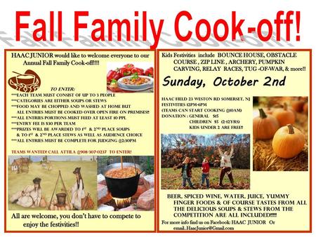 Fall Family Cook-off! Sunday, October 2nd