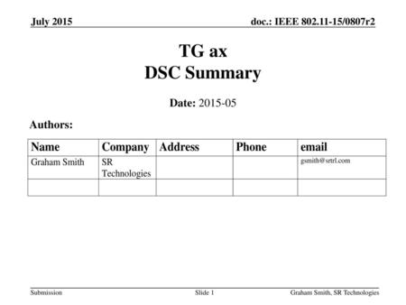 TG ax DSC Summary Date: Authors: July 2015 April 2013