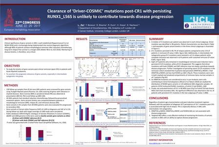 Clearance of ‘Driver-COSMIC’ mutations post-CR1 with persisting RUNX1_L56S is unlikely to contribute towards disease progression L . Rai1, T. Boneva1,