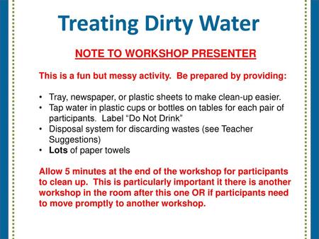 NOTE TO WORKSHOP PRESENTER