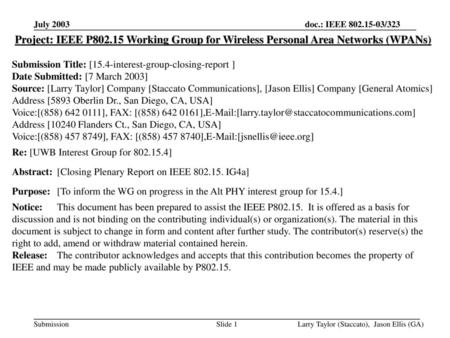 <month year> doc.: IEEE <030158r0> July 2003