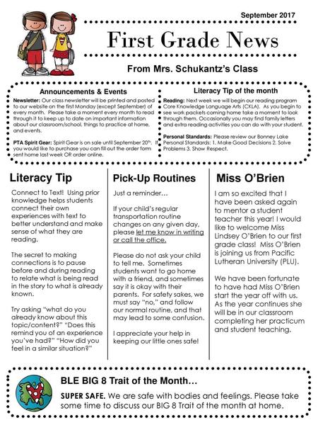 First Grade News Literacy Tip Miss O’Brien Pick-Up Routines