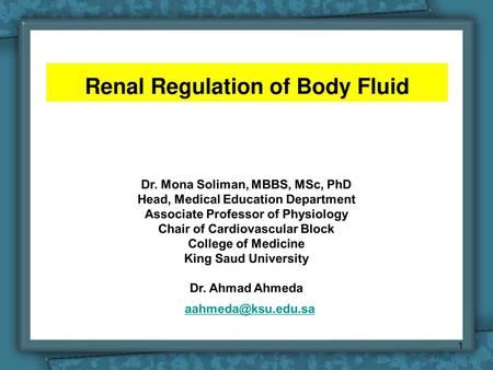 Renal Regulation of Body Fluid