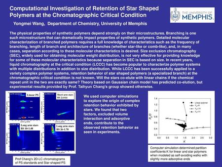 Computational Investigation of Retention of Star Shaped Polymers at the Chromatographic Critical Condition Yongmei Wang, Department of Chemistry, University.