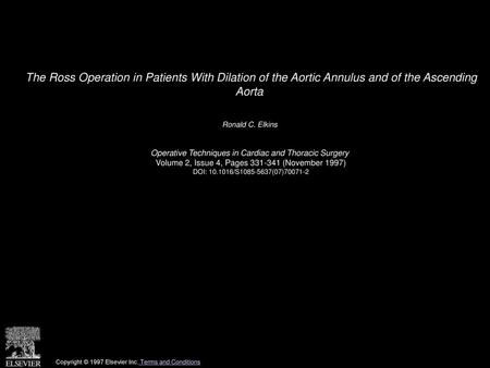 Ronald C. Elkins  Operative Techniques in Cardiac and Thoracic Surgery 