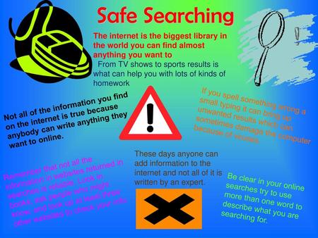 Safe Searching The internet is the biggest library in the world you can find almost anything you want to From TV shows to sports results is what can help.