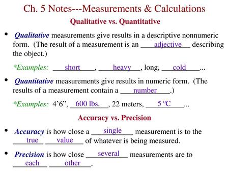 Ch. 5 Notes---Measurements & Calculations