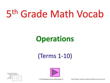 5th Grade Math Vocab Operations (Terms 1-10).