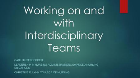 Working on and with Interdisciplinary Teams