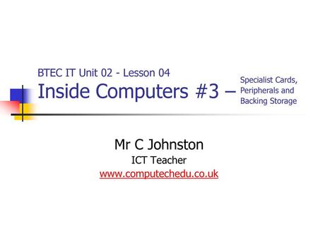 Mr C Johnston ICT Teacher