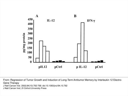 Fig. 1. Electroporation of interleukin 12 (IL-12) DNA compared with control DNA increases the level of IL-12 expression (picograms/milligrams total protein)