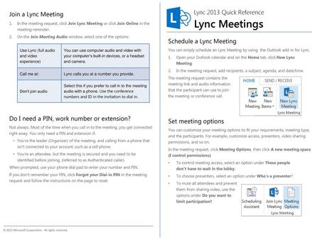 Lync Meetings Join a Lync Meeting Lync 2013 Quick Reference