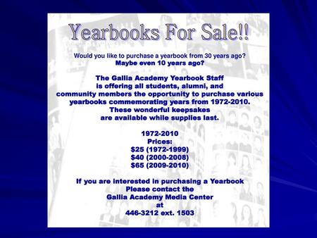 Yearbooks For Sale!! The Gallia Academy Yearbook Staff