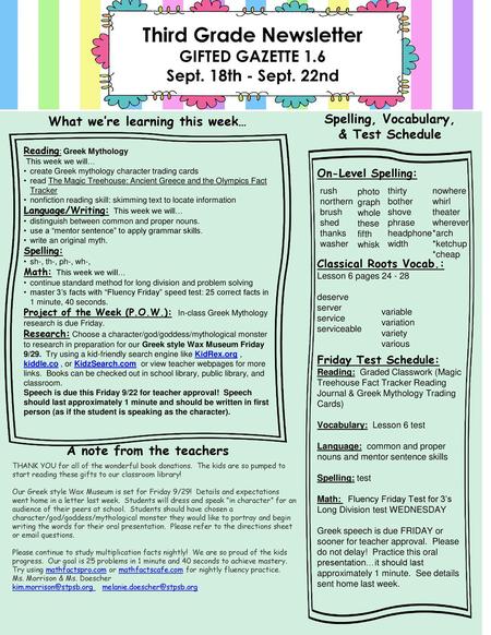 Third Grade Newsletter