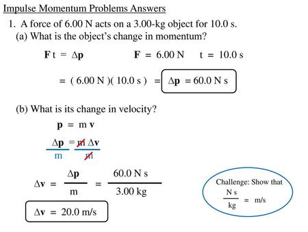 Impulse Momentum Problems Answers