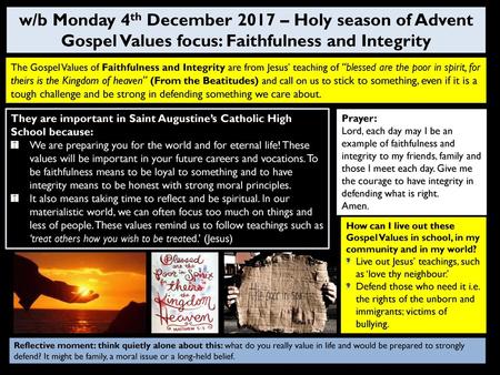 w/b Monday 4th December 2017 – Holy season of Advent