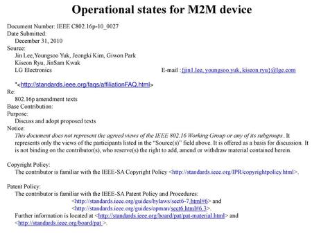 Operational states for M2M device