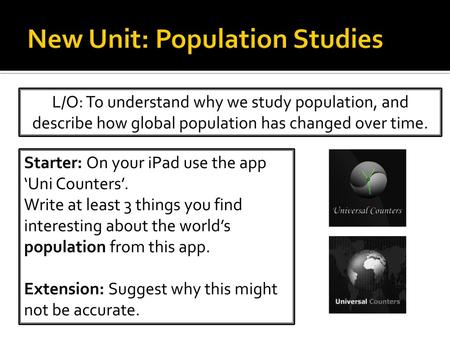 New Unit: Population Studies