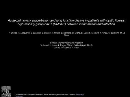 Acute pulmonary exacerbation and lung function decline in patients with cystic fibrosis: high-mobility group box 1 (HMGB1) between inflammation and infection 