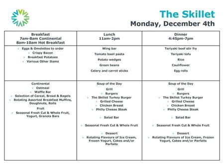 The Skillet Monday, December 4th Breakfast 7am-8am Continental