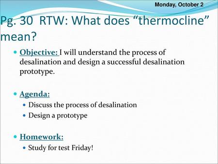 Pg. 30 RTW: What does “thermocline” mean?