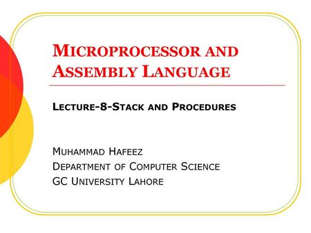 Microprocessor and Assembly Language