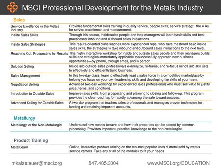 MSCI Professional Development for the Metals Industry