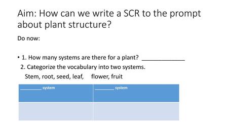 Aim: How can we write a SCR to the prompt about plant structure?