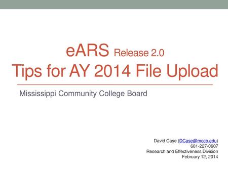 eARS Release 2.0 Tips for AY 2014 File Upload