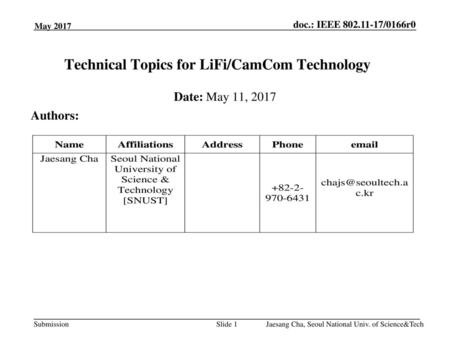 Technical Topics for LiFi/CamCom Technology