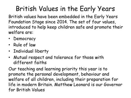 British Values in the Early Years