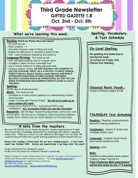 Third Grade Newsletter