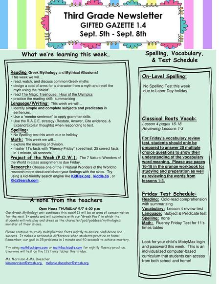 Third Grade Newsletter