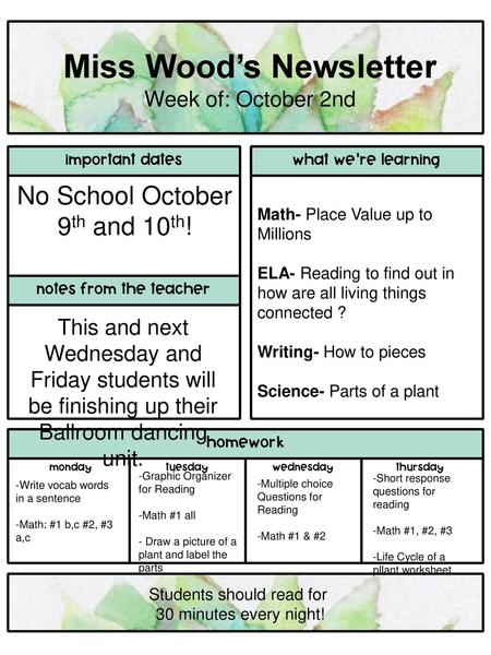 Miss Wood’s Newsletter