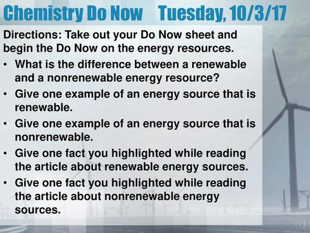 Chemistry Do Now Tuesday, 10/3/17