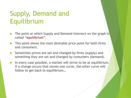 Supply, Demand and Equilibrium